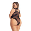 Dreamgirl Milan Bodystocking Black Queen Size showcased on a model highlighting a sleek back view, designed for fuller figures.