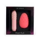 Je Joue Double Trouble Rechargeable Vibrator Set featuring two silicone vibrators in a stylish box.