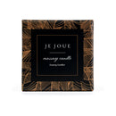 Je Joue Luxury Leather Massage Candle 160g elegantly packaged in a stylish black box with gold leaf design.