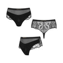 Strap-on-me Sublime Lingerie Harness XL Black set featuring lace and mesh design for a feminine touch.