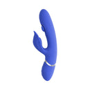 Evolved Shudder Quivering Nub Dual Stimulator in blue, showcasing its rabbit-style design and flexible clitoral arm.