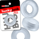 Hunkyjunk Roto Grooved Gripper-ribbed Cockring Clear Steam packaging and product image, showcasing design and features.