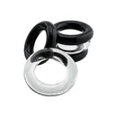 Oxballs Hunkyjunk Jacker 5-Stack Cock Rings Clear Black displayed with clear and black rings.