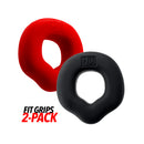 Hunkyjunk Fit Grips 2-Pack Ergo-Fit Cockrings Black and Red featuring ergonomic silicone rings.