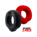 Hunkyjunk Fit Grips 2-Pack Ergo-Fit Cockrings Black and Red, featuring soft silicone rings for comfort and grip.