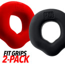 Hunkyjunk Fit Grips 2-Pack Ergo-Fit Cockrings Black and Red featuring a red and black silicone design.