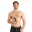 Prowler Red P-spot Rechargeable Plug With Remote held by a model, showcasing its sleek design for prostate pleasure.