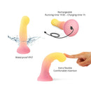 Love To Love Sugar Bomb LED Silicone Dildo showing water resistance, charging port, and flexible design.