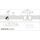 The Kama Sutra Adult Coloring Book For Pleasure page featuring a couple by the pool, enjoying a playful moment.