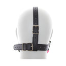 Ple'sur Face Harness Ball Gag Pink adjustable head harness seen from the back showcasing buckle details.