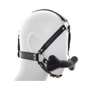Ple'sur Face Harness Dog Bone Gag on a mannequin, featuring a faux leather head harness and silicone bone mouthpiece.