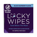Sweetums Lucky Wipes Black Raspberry Flavor 10-pack packaging showcasing flavored intimate wipes.