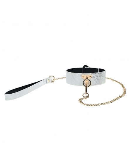 OUCH! FLORENCE COLLECTION COLLAR WITH LEASH - WHITE-1