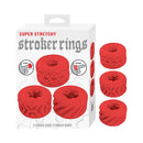 Super Stretchy Stroker Rings 3 Pack Red packaging featuring three silicone rings for enhanced stimulation and comfort.