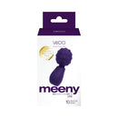 Vedo Meeny Rechargeable Extra Mini Wand Purple packaging showcasing a compact design and multiple vibration modes.