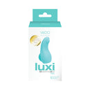 Vedo Luxi Rechargeable Clitoral Finger Vibe Turquoise packaging showcasing its sleek design and features.