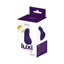 Vedo Luxi Rechargeable Clitoral Finger Vibe Purple packaging showing features and design with 10 vibration modes.