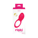 Vedo Riski Rechargeable Clitoral Vibe For Couples Pink packaging showcasing its design and features.