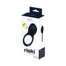 Vedo Riski Rechargeable Clitoral Vibe For Couples Black packaging featuring a clitoral vibe and description of 10 vibration modes.