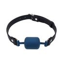 Sportsheets Signature Twilight Tease Barrel Gag in blue with a black strap, ideal for bondage and submission play.