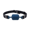 Sportsheets Signature Twilight Tease Barrel Gag with a sleek blue barrel mouthpiece and black strap for bondage play.