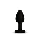 Gemma Pink Gem Black Silicone Anal Plug Large with sleek black silicone and pink gemstone, designed for comfort and style.