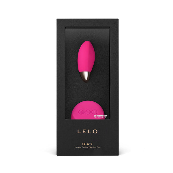 LELO LYLA 2 Remote Control Vibrating Egg Cerise in elegant packaging with remote included.