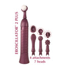 Eroscillator 2 Plus Purple Vibrator with 4 attachments and 7 heads for dynamic use.