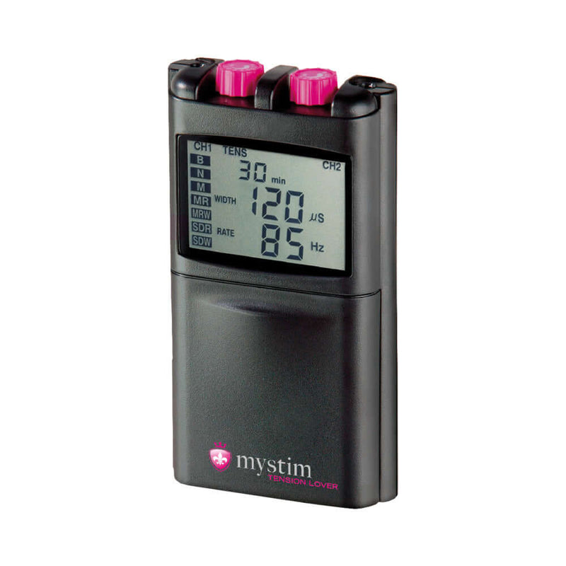 Mystim Tension Lover Digital Nervstimulator showcasing control knobs and digital display for personalized electro-stimulation.