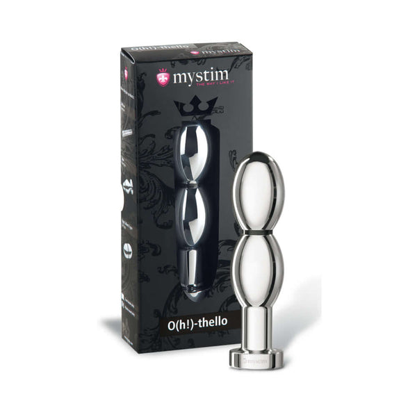 Mystim Oh thello Oval Dildo Round Plug in elegant packaging, designed for electro-erotic pleasure and stimulation.