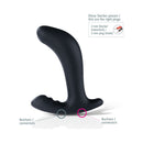 Mystim Twisting Tom E-Stim Prostate Stimulator showing connector details and design features.