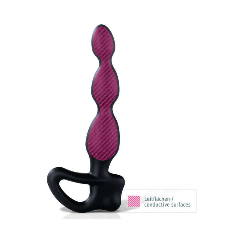 Mystim Big Bend-it E-Stim Flexible Prostate Stimulator showcasing the unique flexible design and conductive surfaces.