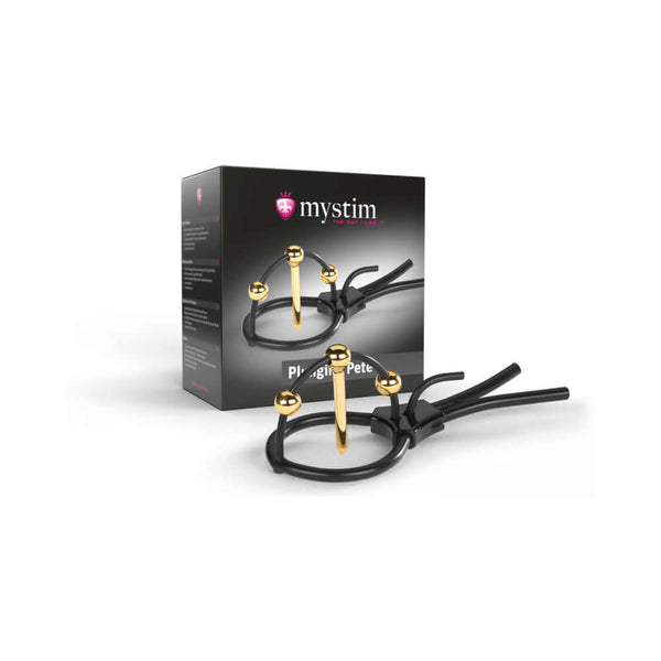 Mystim Plunging Pete Corona Glans Strap with Urethral Sound packaging and product on display.