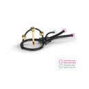 Mystim Plunging Pete Corona Glans Strap with Urethral Sound, luxurious electrostimulation accessory, gold-plated design.