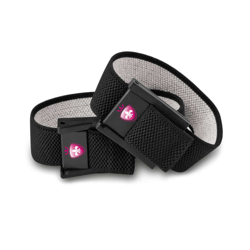 Mystim Charming Chuck 2-Piece Strap Set with 2mm Adapter close-up view of black straps