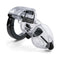 Mystim Pubic Enemy No 2 Electrosex Cock Cage, a transparent chastity device for electrifying pleasure and control.