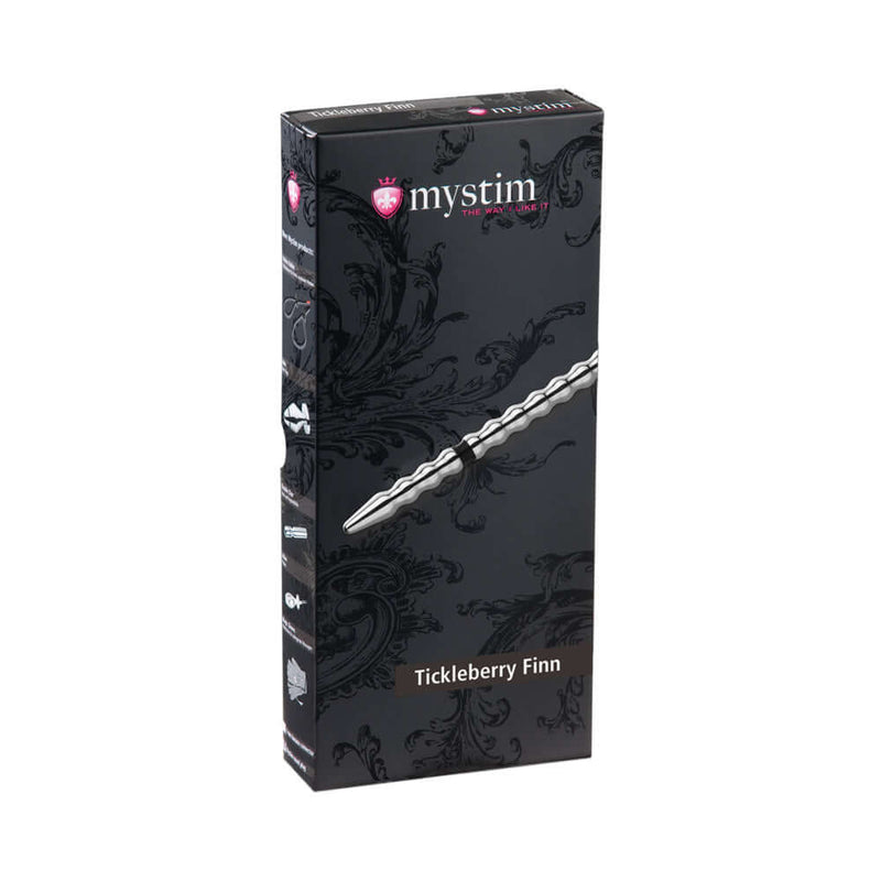 Mystim Tickleberry Finn Urethral Sound packaging showcasing its sleek design and branding.