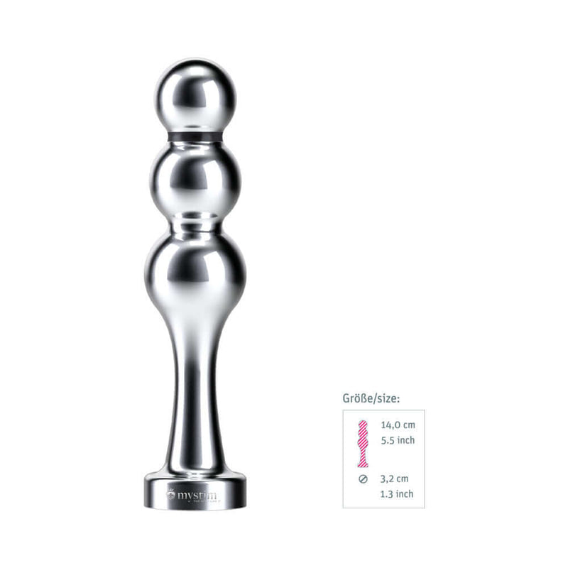Mystim Bold Boris Dildo Ball Plug made of medical-grade aluminum with three beaded curves for intense sensations.