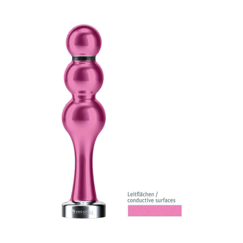 Mystim Bold Boris Dildo Ball Plug with three pronounced curves and polished aluminum design for intense sensations.