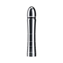 Mystim Glossy Glen Dildo, sleek aluminum toy for intense vaginal and anal stimulation.
