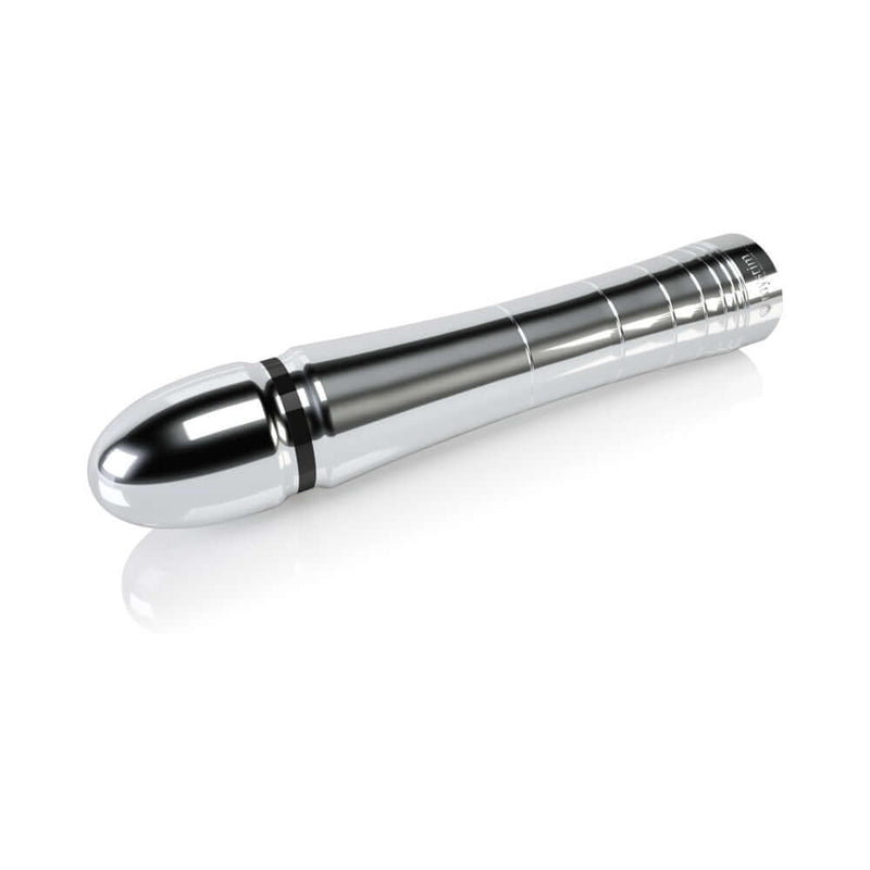 Mystim Glossy Glen Dildo, a sleek design made from medical-grade aluminum for intense stimulation.