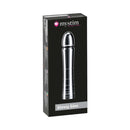 Mystim Glossy Glen Dildo in sleek packaging, showcasing its elegant design and premium medical-grade aluminum finish.