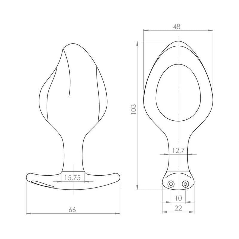 Mystim Rocking Force Anal Plug Large dimensions showing tapered silhouette and rounded tip for anal pleasure.