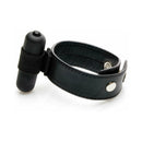 Sex Kitten Tomcat Leather Vibrating Cock Ring Black featuring adjustable leather strap and removable bullet for stimulation.