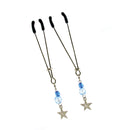 Sex Kitten Star Tweezer Nipple Clamps Blue with eye-catching blue star charms and adjustable design.