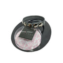 Sex Kitten Leather 5-Snap Adjustable Cock Ring Black displayed with packaging.