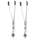 Sex Kitten Clamps Purple Swirls with purple swirls, designed for playful nipple stimulation and adjustable intensity.