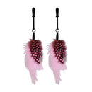 Sex Kitten Feather Nipple Clamps Hot Pink with playful feathers for sensation play and teasing.