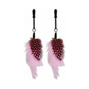 Sex Kitten Feather Nipple Clamps Hot Pink with playful feathers for sensual stimulation.