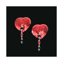 Bijoux De Nip Red Sequin Heart Pasties With Faceted Beads featuring shimmering hearts and dangling beads.